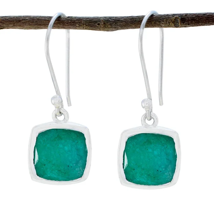 Indian Emerald Italian Milagros Solitaire Dangle Green 92.5 Silver Earring