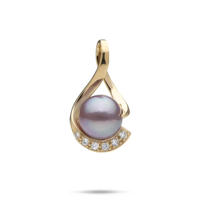 Infinity Freshwater Lilac Pearl Pendant in Gold with Diamonds – 10-11mm