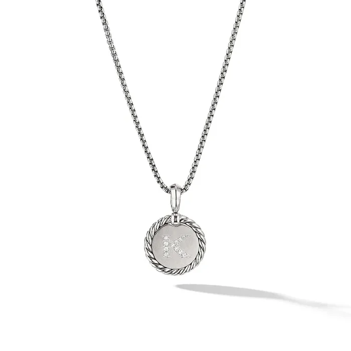 Initial Charm Necklace in Sterling Silver with Diamond K