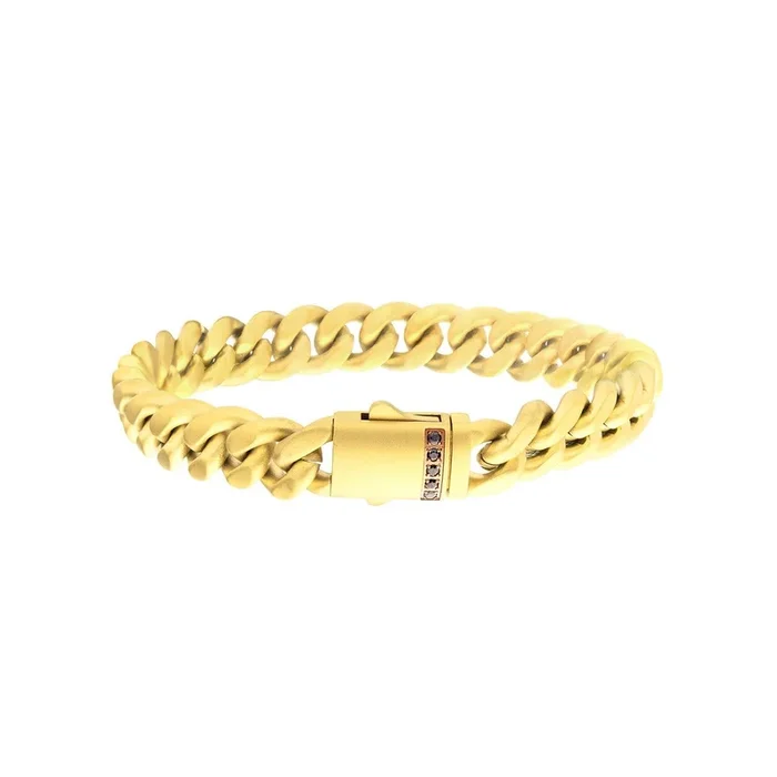 Inox Gold IP Stainless Steel 8.5-inch 10MM Miami Cuban Link Bracelet with Black Sapphire