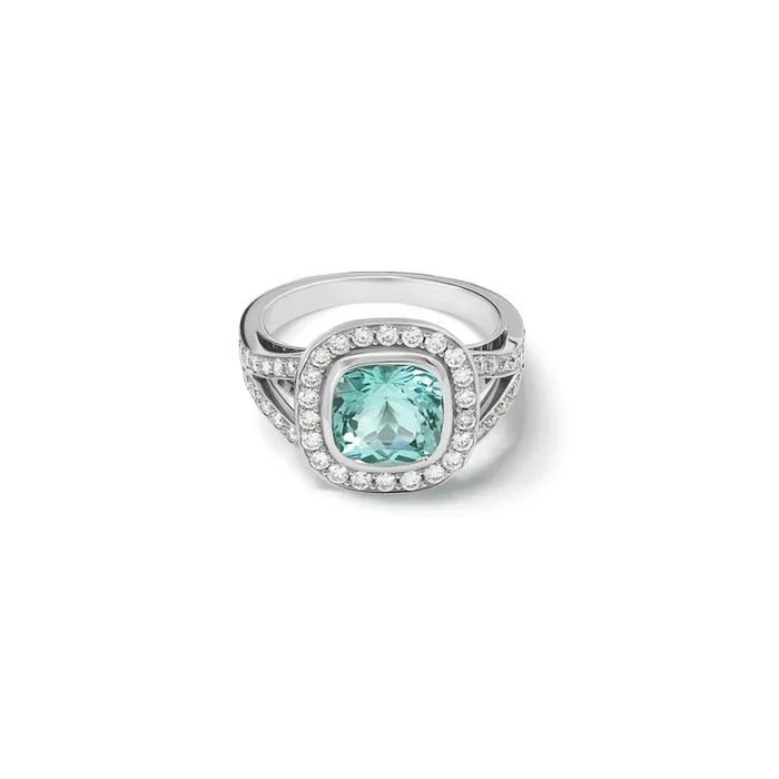 Iola Medium Engagement Ring 18ct White Gold – Aquamarine & Diamond