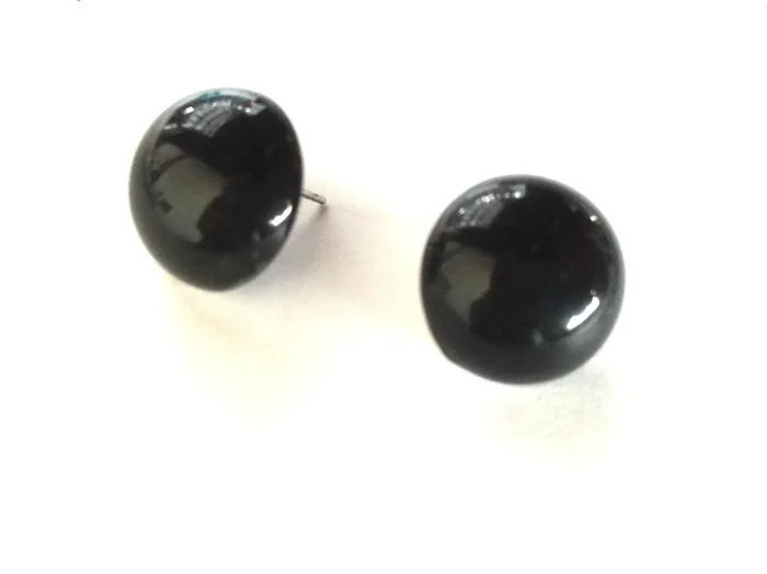 Jet Black Retro Button Stud Earrings