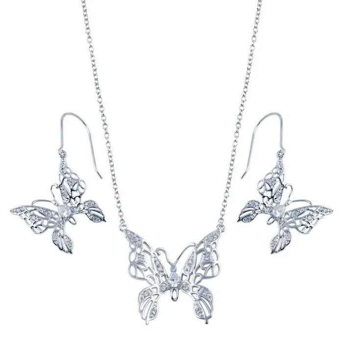 Juego de ganchos de mariposa con circonitas cúbicas transparentes en plata de ley 925 rodiada – BGS00131