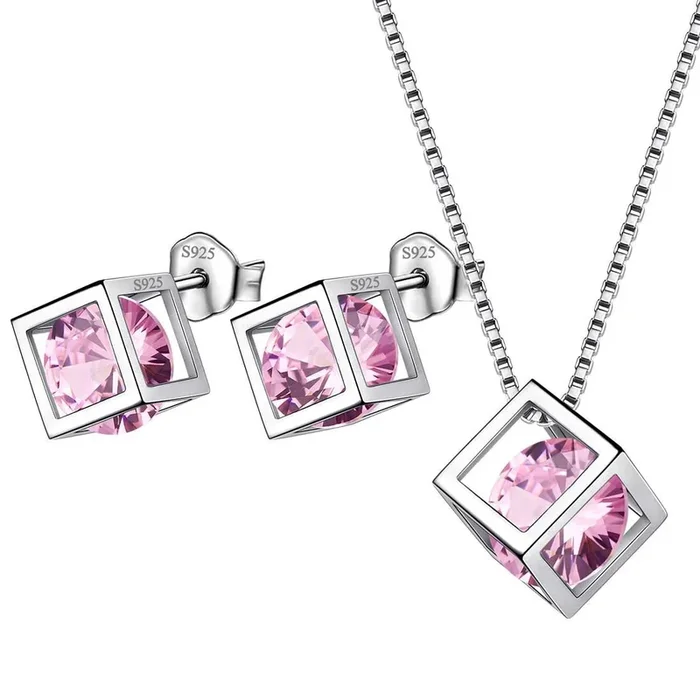 Juego de joyas de turmalina de octubre con piedra natal de cubo 3D, regalo de cumpleaños para mujeres y niñas, 3 uds.