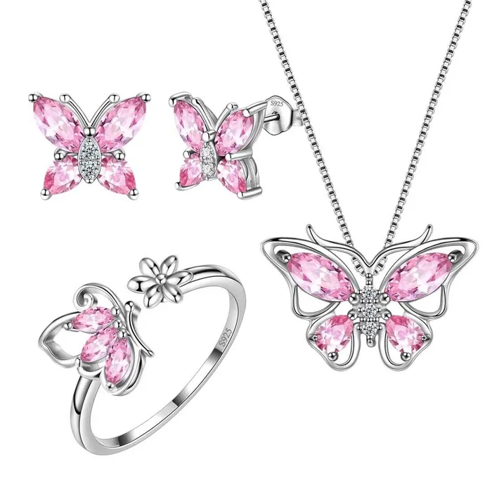 Juego de joyas de turmalina de octubre con piedra natal de mariposa, 4 piezas, regalo de cumpleaños para mujeres y niñas