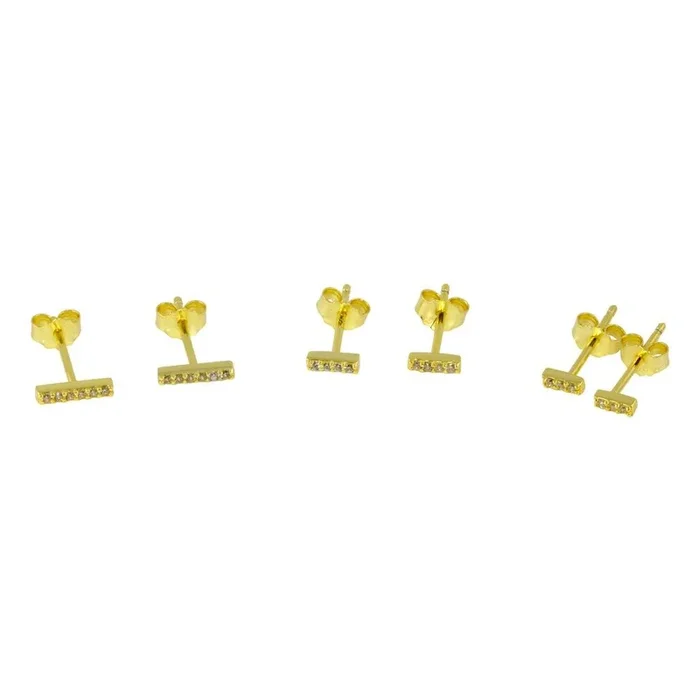 Juego de pendientes de barra con circonita cúbica en plata de ley 925 bañada en oro – STES00008GP