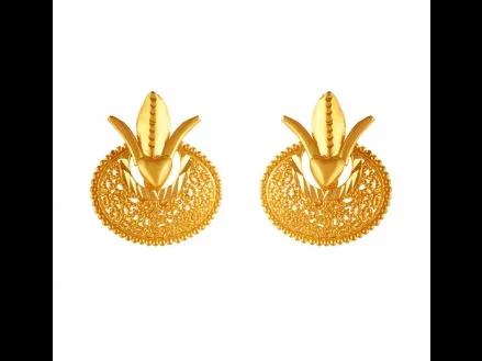 Kalash Shaped 22k Gold Stud Earrings With A Lovely Heart Detail