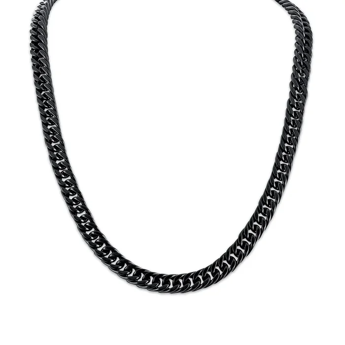 King by Simone I Smith 24-inch Miami Cuban Link Chain in Black Stainless Steel
