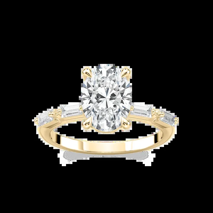Kira Oval Lab Grown Diamond Spaced Baguette Side Stone Engagement Ring