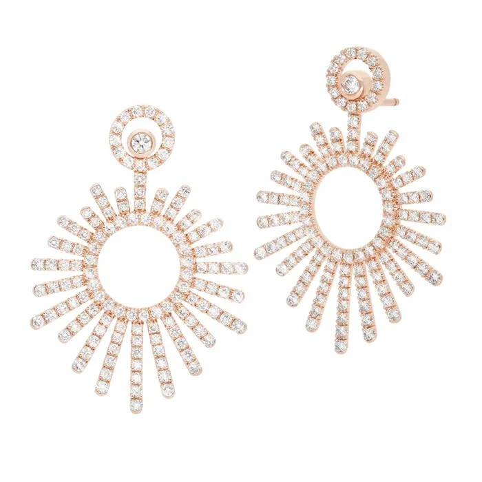 Korloff Divine Fougue Long Ray Earrings in Rose Gold and Diamonds | LEPAGE