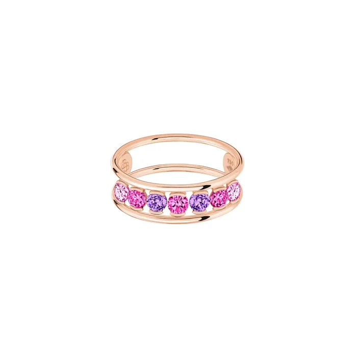 La Brune et La Blonde Hula Hoop Jaipur ring in rose gold with pink sapphires, rubies and amethysts 0.80 carat – Lepage