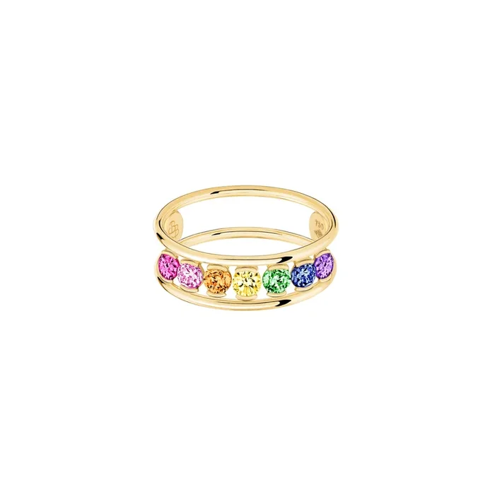 La Brune et La Blonde Rainbow Hula Hoop Ring in yellow gold and coloured stones 0.80 carat – Lepage