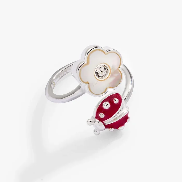 Ladybug and Mother of Pearl Flower Ring