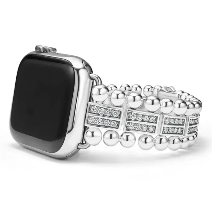 Lagos Smart Caviar Sterling Silver Two-Row Diamond Watch Bracelet, 38-45mm