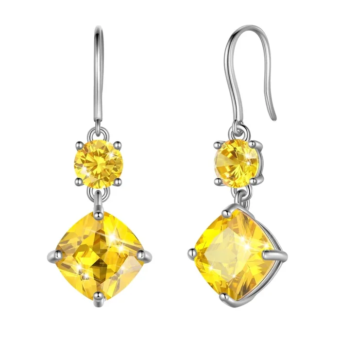 Lange Damenohrringe mit Citrin, Geburtsstein November, Sterlingsilber, Gelbgold-Schmuck, Geschenkidee zum Geburtstag, zu Weihnachten oder Thanksgiving