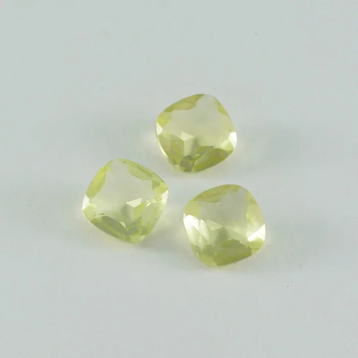Lemon Quartz 1PC Medium 9×9 MM Cushion Faceted Yellow Lustrous Semi Precious Loose Gemstone