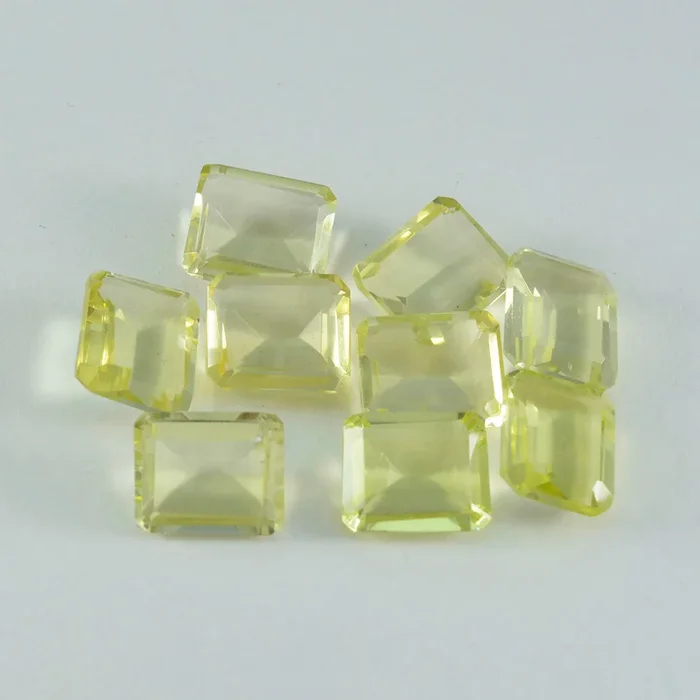 Lemon Quartz 1PC Small 7×9 MM Emerald Faceted Yellow Polished Semi Precious Loose Gems