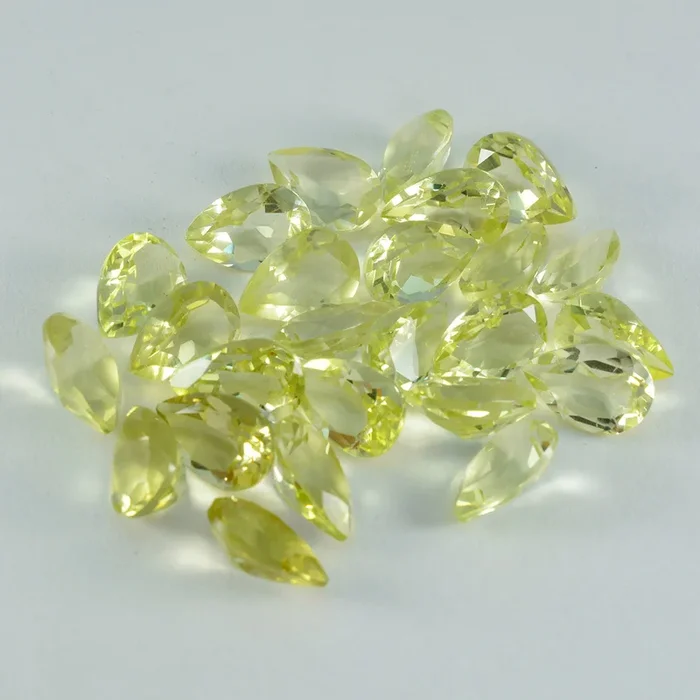 Lemon Quartz 1PC Small 7×9 MM Pear Faceted Yellow Shine Semi Precious Loose Gemstones