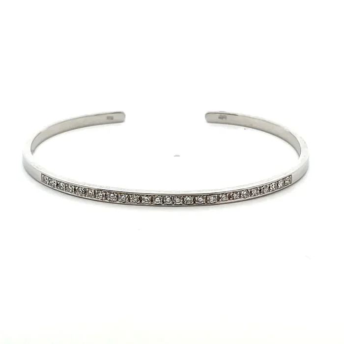 LEWIS COLLECTION 14K White Gold & .38ctw Diamond Cuff Style Bangle Bracelet