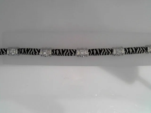 LEWIS COLLECTION 18K White Gold, Black Enamal & Diamond Tiger Pattern Bracelet