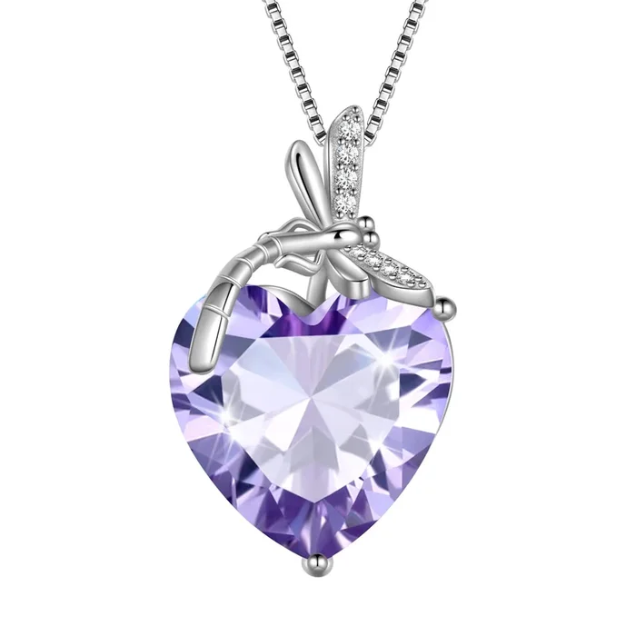 Libellen-Halskette mit Herzanhänger, Geburtsstein Juni, Alexandrit, lila, 925er Sterlingsilber, Schmuckstück für Frauen, Geburtstagsgeschenk, Weihnachtsgeschenk, Muttertagsgeschenk