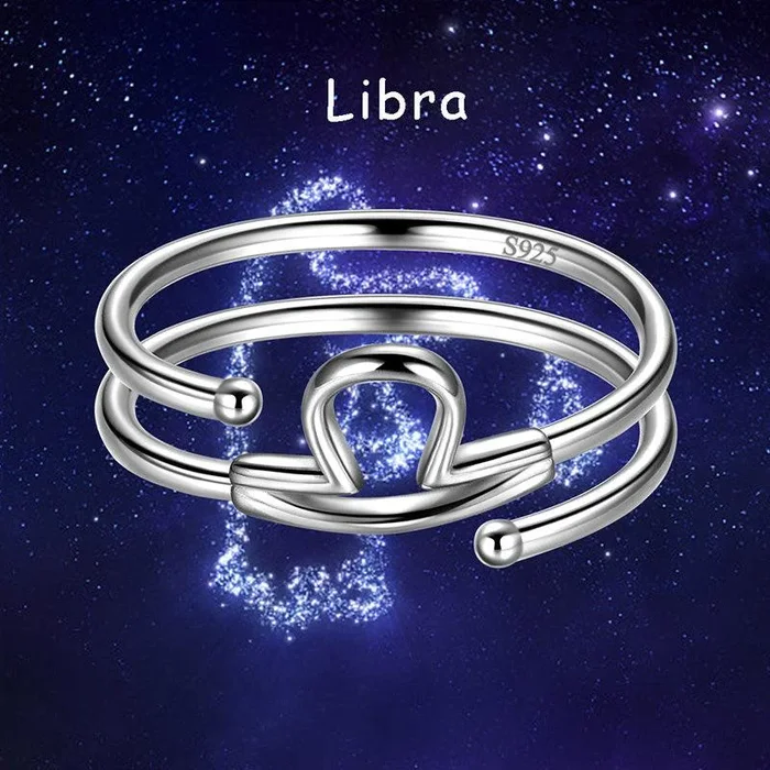 Libra Anillos Signo del Zodíaco Joyería Mujeres Niñas Regalos de Cumpleaños Plata de Ley 925