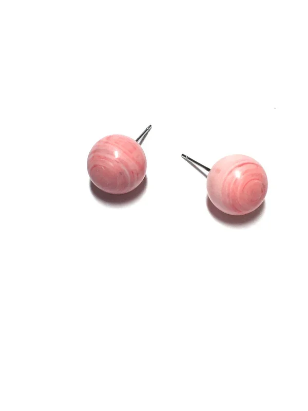 Light Pink Marbled Ball Stud Earrings
