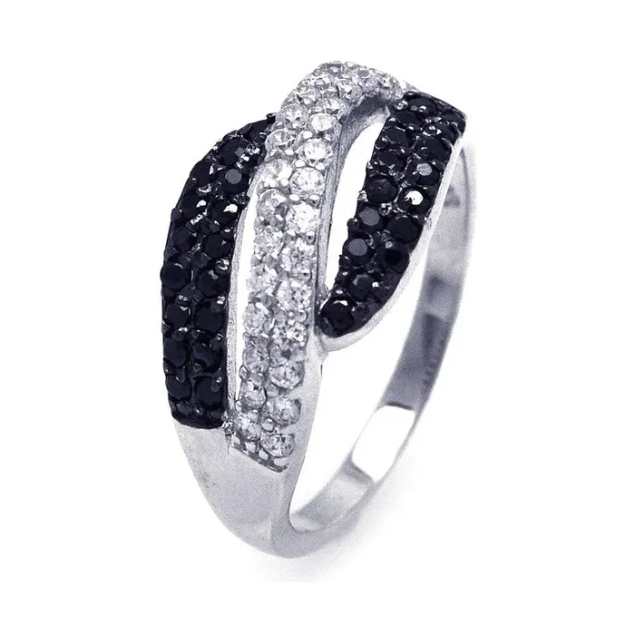 Liquidación – Anillo de plata 925 rodiada con circonitas negras y transparentes – STR00676