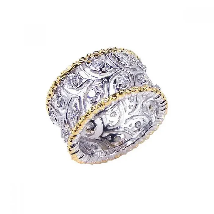 Liquidación – Anillo de plata 925 rodiada y bañada en oro con circonitas cúbicas – STR00342