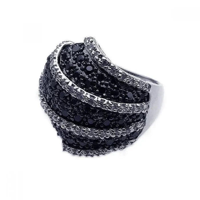 Liquidación – Anillo de plata 925 rodiada y rodiada negra con circonitas cúbicas transparentes y negras – BGR00172