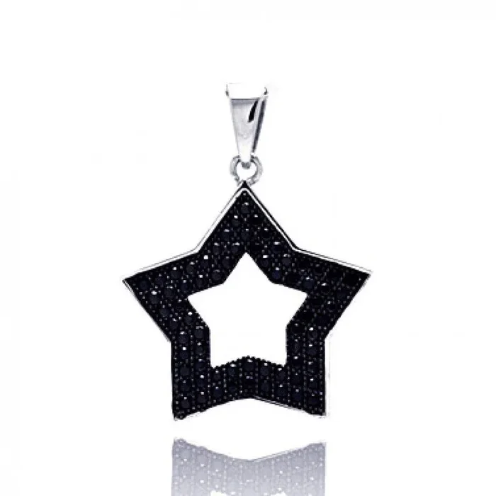 Liquidación – Colgante de estrella abierta con micropavé de circonitas cúbicas en plata 925 rodiada negra – ACP00027BLK