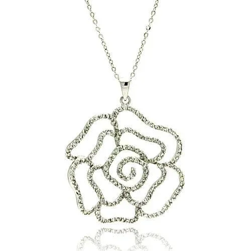 Liquidación – Collar de plata 925 rodiada con flor de contorno y circonitas – BGP00318