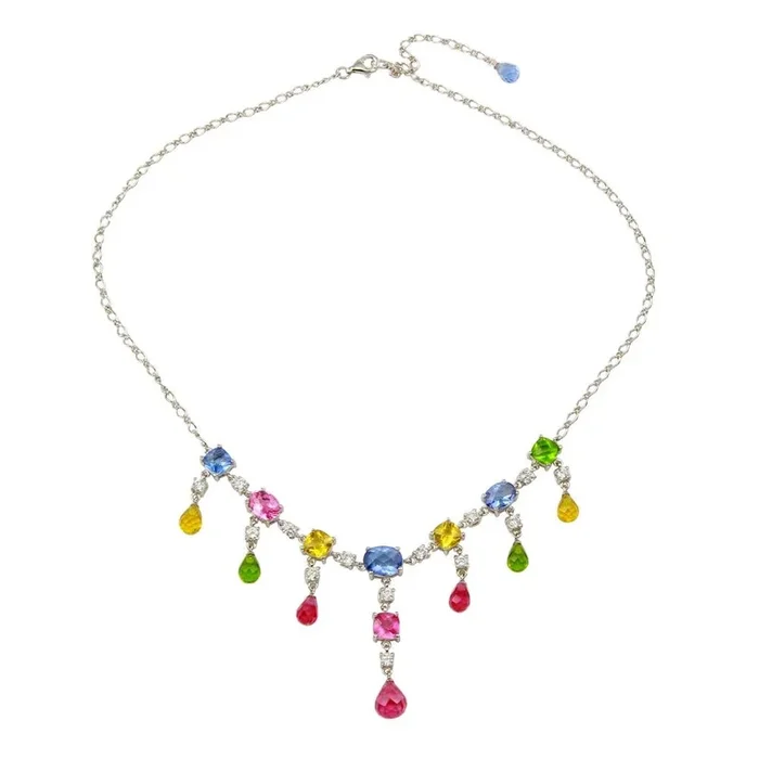 Liquidación – Collar de plata de ley 925 rodiada con circonitas multicolor – STP00334