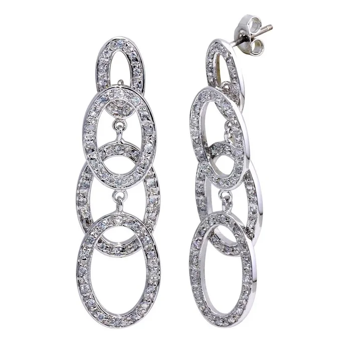 Liquidación – Pendientes colgantes de plata 925 rodiada con cuatro circonitas redondas – STE00143