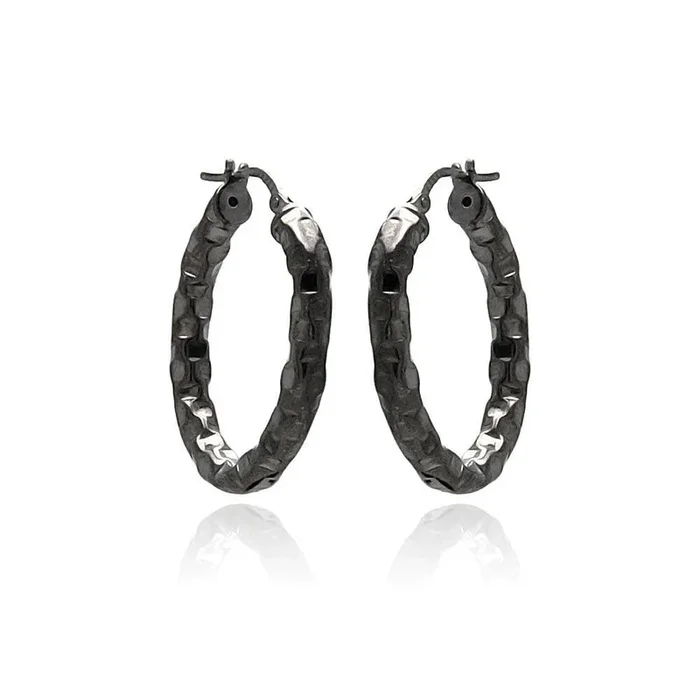 Liquidación – Pendientes de aro ovalados de plata 925 con baño de rodio negro – ITE00024BLK