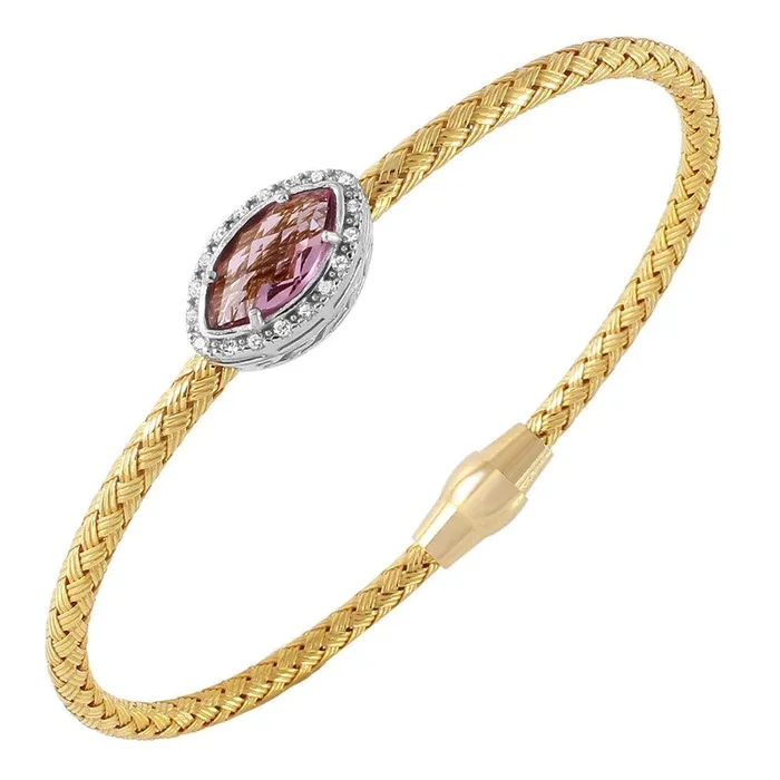 Liquidación – Pulsera de plata 925 bañada en oro con circonitas moradas retorcidas – ECB00039YA