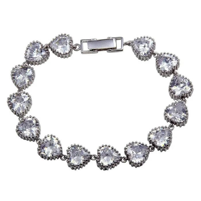Liquidación – Pulsera de plata 925 rodiada con circonitas transparentes en forma de corazón – STB00279