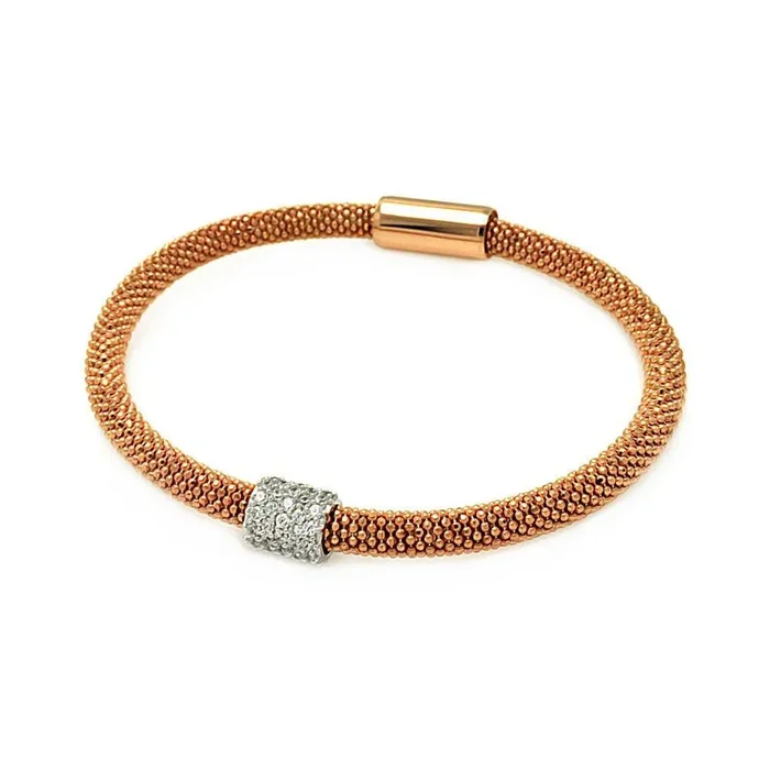 Liquidación – Pulsera italiana de plata 925 con baño de oro rosa y rodio, con cuentas de circonitas transparentes – ITB00096RGP