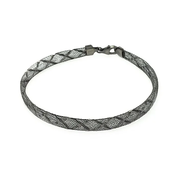 Liquidación – Pulsera italiana de red entrecruzada con baño de rodio negro en plata 925 – ITB00082BLK