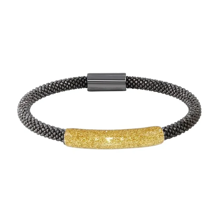 Liquidación – Pulsera magnética con barra de brillo en plata de ley 925 rodiada negra – SPB00009