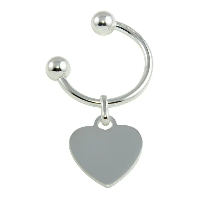 Llavero en forma de U de plata de ley 925 pulida con dije de corazón – KEYCHAIN20