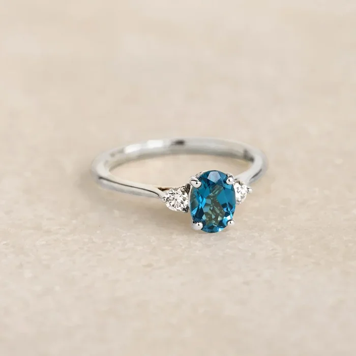 London Blue Topaz and Diamond Ring White Gold – Kindra