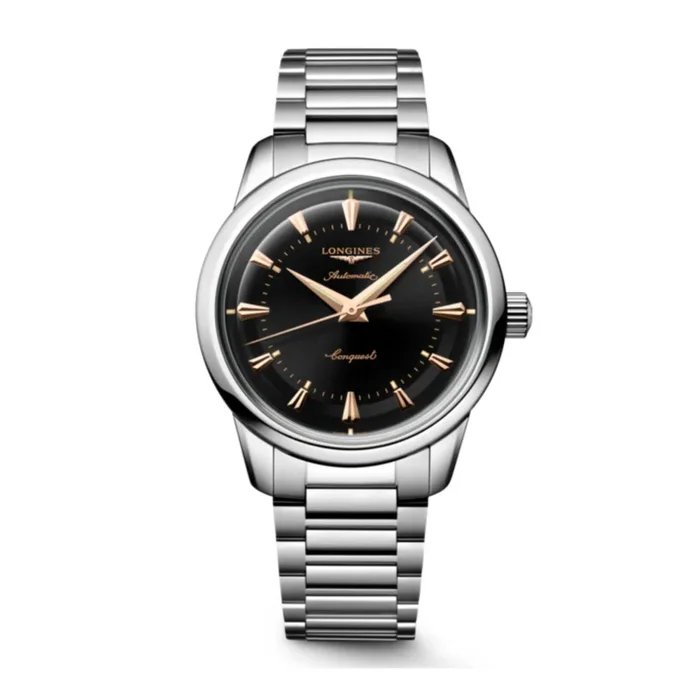 Longines Conquest Heritage automatic watch with black dial and 38 mm steel bracelet – Lepage
