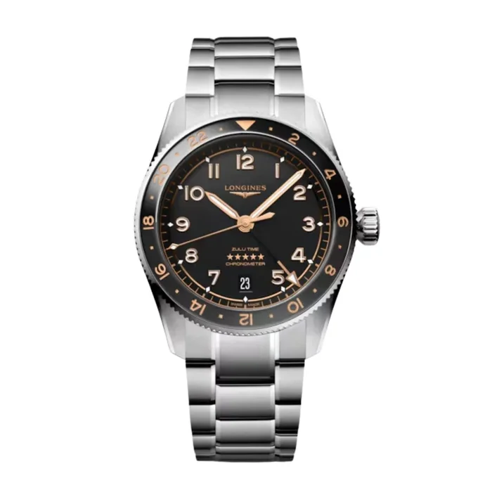 Longines Spirit Zulu Time automatic watch black ceramic bezel black dial steel bracelet 39 mm – Lepage