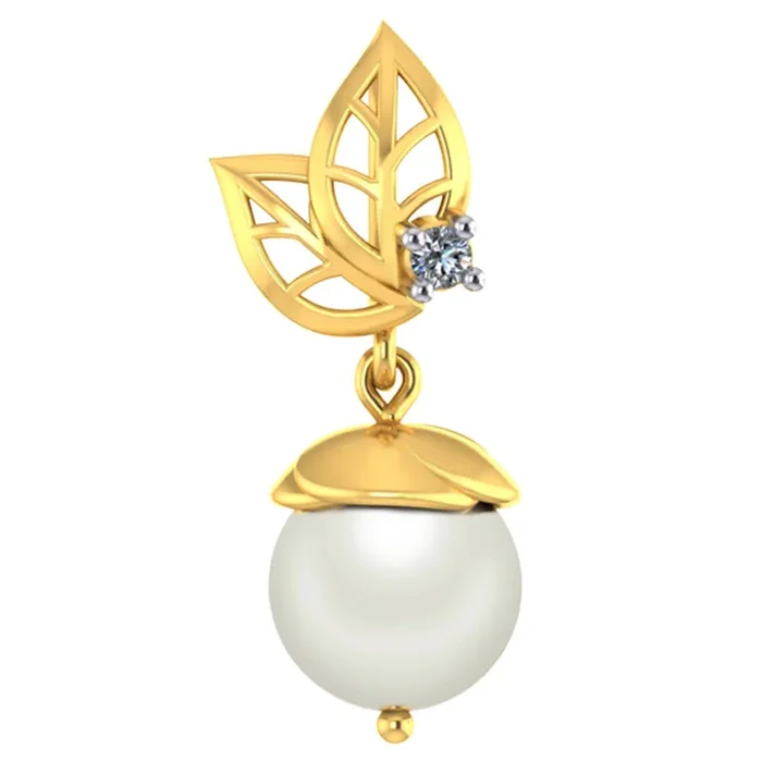 Lovely Dainty 18k Gold And Diamond Pearl Drop Pendant From P.c Chandra Jewellers