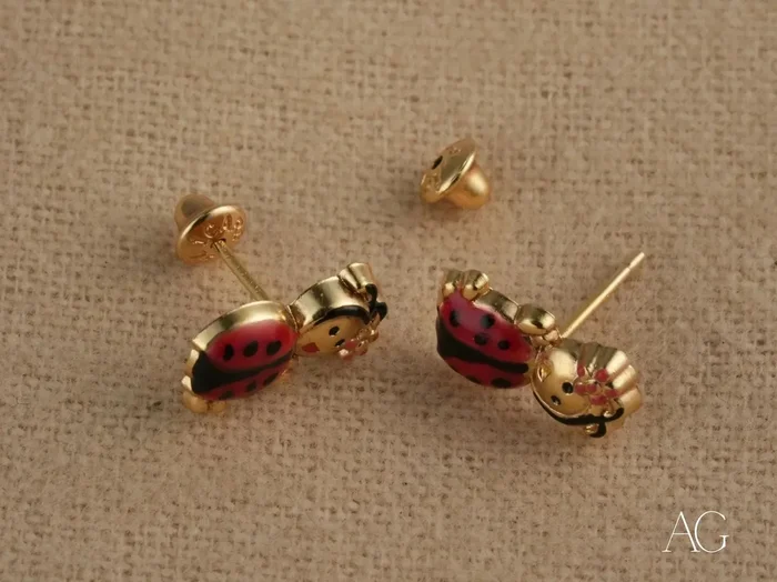 Lucky Charm: 18k Gold Ladybug Stud Earrings for Kids