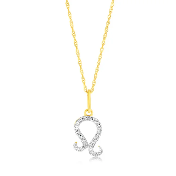 Luminesce Lab Diamond 9ct Yellow Gold Leo Sign 1/10 Carat Diamond Pendant With Chain