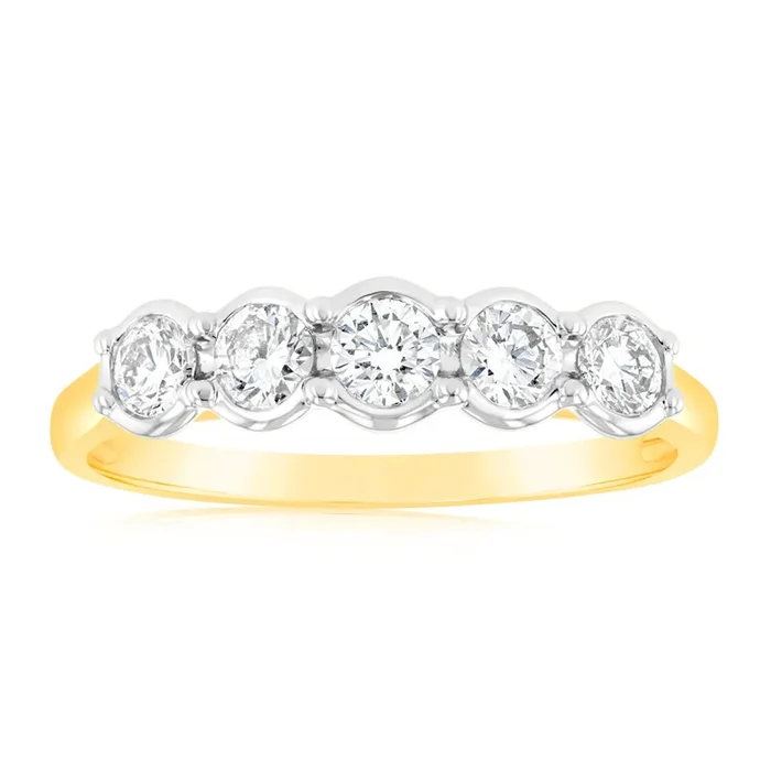 Luminesce Lab Grown 1/2 Carat Diamond 5-Stone Ring in 9ct Yellow Gold