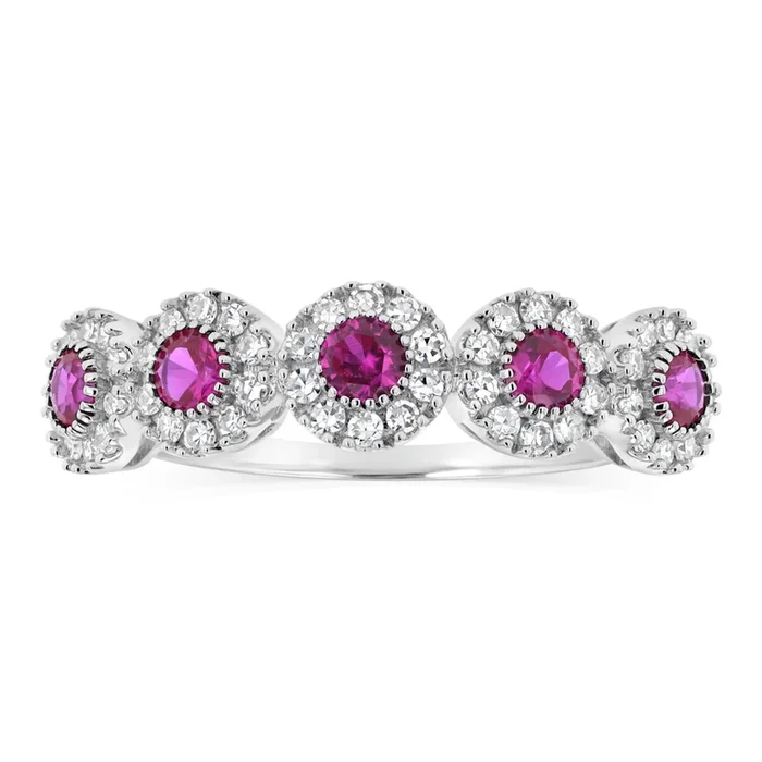 Luminesce Lab Grown 1/4 Carat Diamonds 3 Created Ruby Sterling Silver