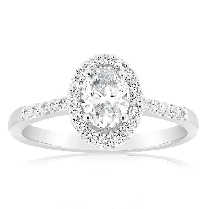 Luminesce Lab Grown 1 Carat Diamond Oval Halo Ring in 18ct White Gold